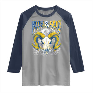 Blue and Gold Lightning Ram Skull Bighorn Sheep Graphic Raglan Shirt Electric City Pride TS02 Sport Gray Navy Print Your Wear