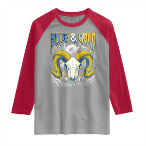 Blue and Gold Lightning Ram Skull Bighorn Sheep Graphic Raglan Shirt Electric City Pride TS02 Sport Gray Red Print Your Wear