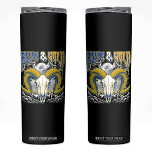 Blue and Gold Lightning Ram Skull Bighorn Sheep Graphic Skinny Tumbler Electric City Pride TS02 Black Print Your Wear