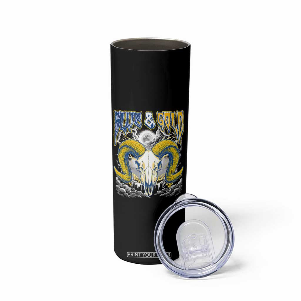 Blue and Gold Lightning Ram Skull Bighorn Sheep Graphic Skinny Tumbler Electric City Pride TS02 Print Your Wear