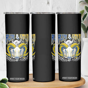 Blue and Gold Lightning Ram Skull Bighorn Sheep Graphic Skinny Tumbler Electric City Pride TS02 Print Your Wear