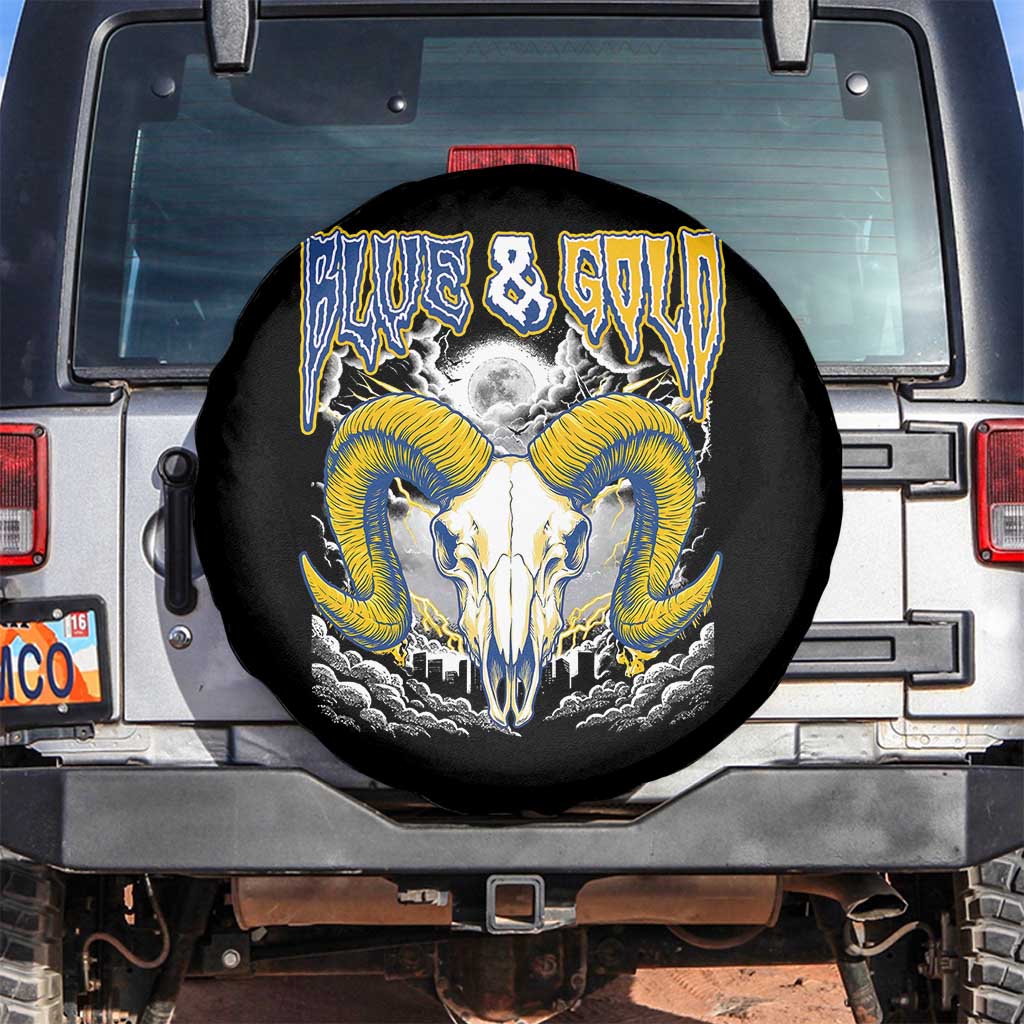 Blue and Gold Lightning Ram Skull Bighorn Sheep Graphic Spare Tire Cover Electric City Pride TS02 No hole Black Print Your Wear