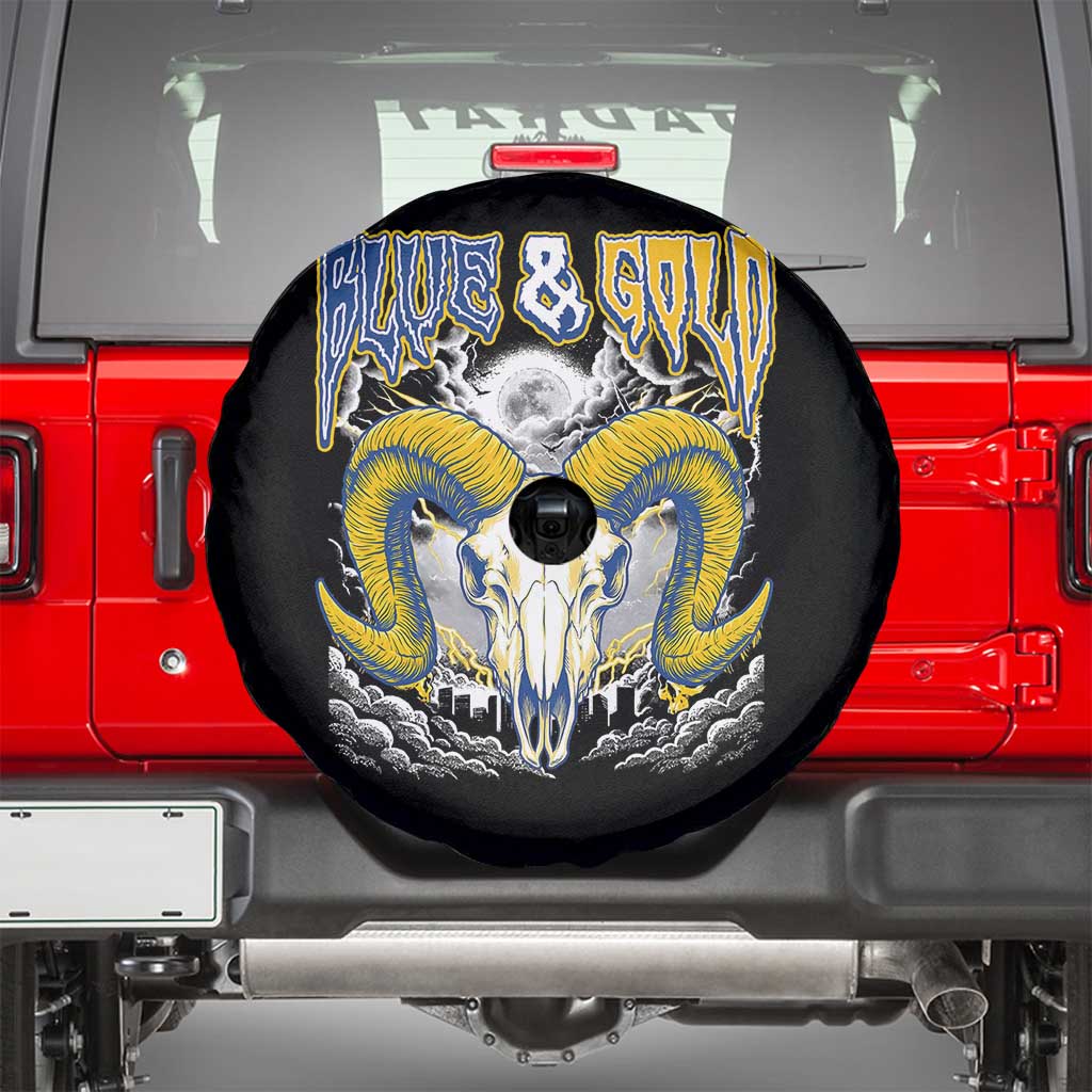 Blue and Gold Lightning Ram Skull Bighorn Sheep Graphic Spare Tire Cover Electric City Pride TS02 Black Print Your Wear