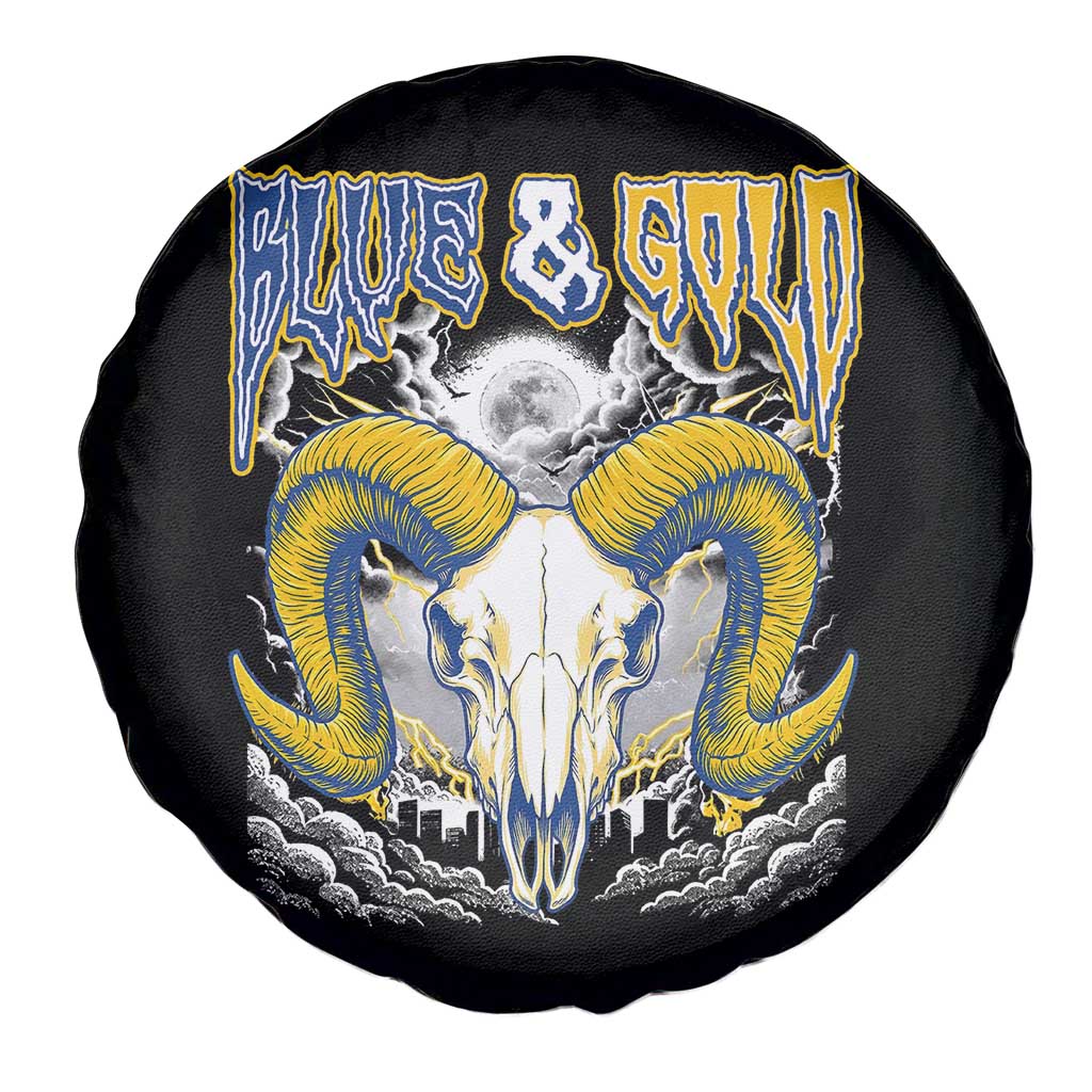 Blue and Gold Lightning Ram Skull Bighorn Sheep Graphic Spare Tire Cover Electric City Pride TS02 Print Your Wear
