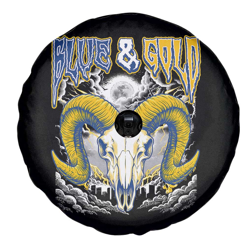 Blue and Gold Lightning Ram Skull Bighorn Sheep Graphic Spare Tire Cover Electric City Pride TS02 Print Your Wear