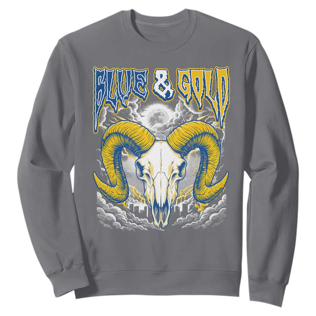 Blue and Gold Lightning Ram Skull Bighorn Sheep Graphic Sweatshirt Electric City Pride TS02 Charcoal Print Your Wear