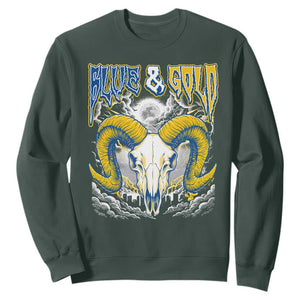 Blue and Gold Lightning Ram Skull Bighorn Sheep Graphic Sweatshirt Electric City Pride TS02 Dark Forest Green Print Your Wear