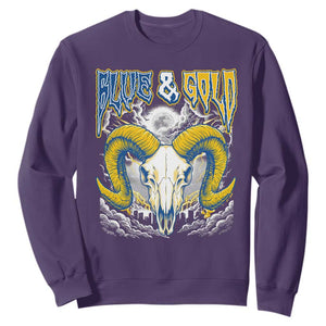 Blue and Gold Lightning Ram Skull Bighorn Sheep Graphic Sweatshirt Electric City Pride TS02 Purple Print Your Wear