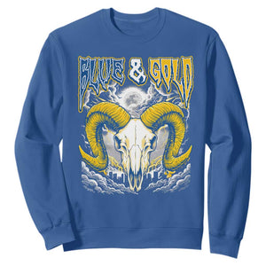 Blue and Gold Lightning Ram Skull Bighorn Sheep Graphic Sweatshirt Electric City Pride TS02 Royal Blue Print Your Wear