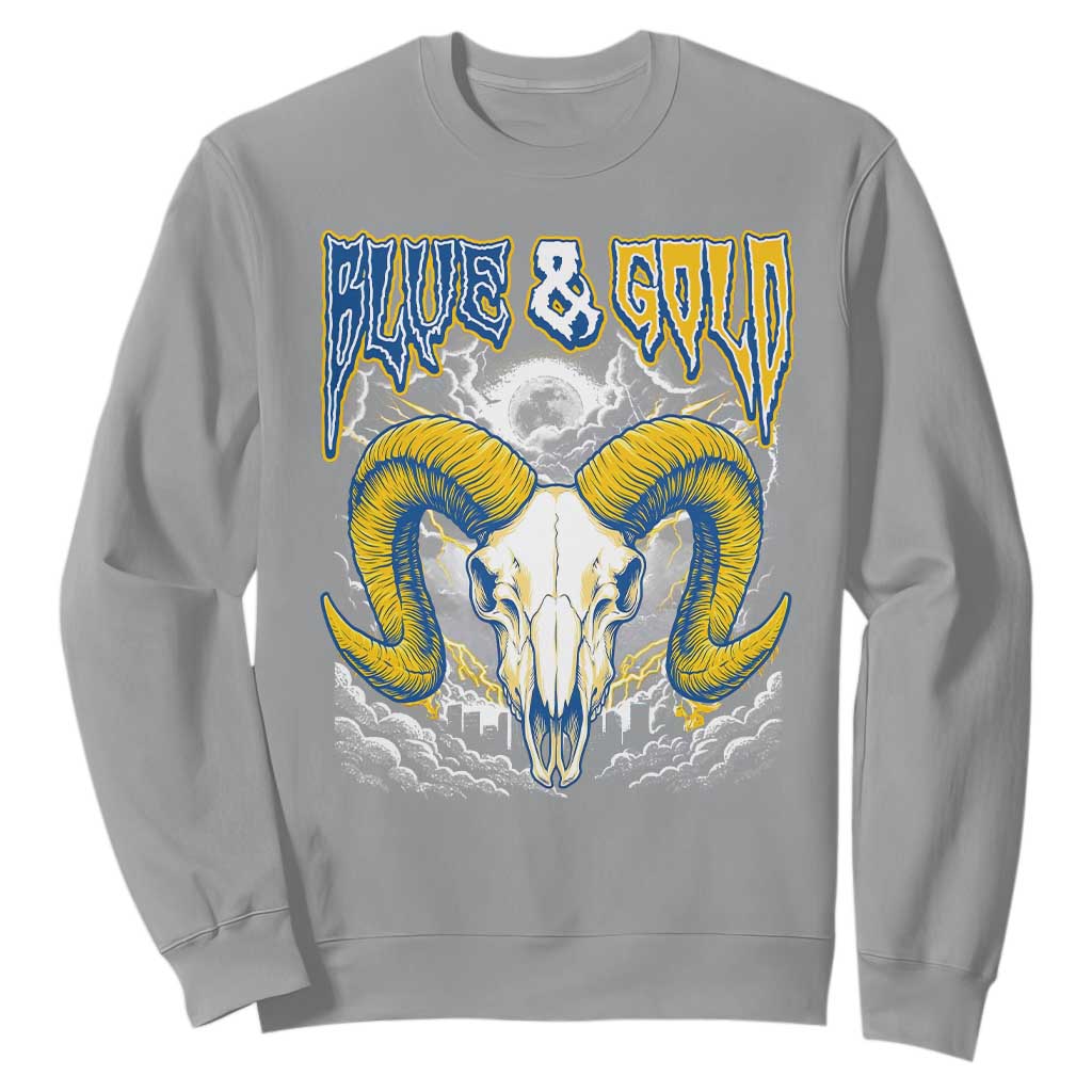 Blue and Gold Lightning Ram Skull Bighorn Sheep Graphic Sweatshirt Electric City Pride TS02 Sport Gray Print Your Wear
