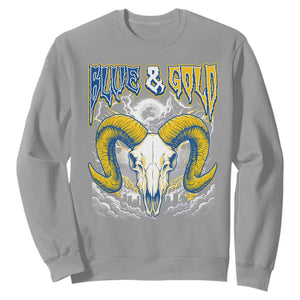 Blue and Gold Lightning Ram Skull Bighorn Sheep Graphic Sweatshirt Electric City Pride TS02 Sport Gray Print Your Wear