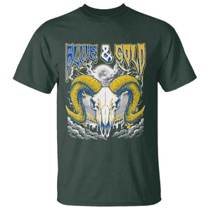 Blue and Gold Lightning Ram Skull Bighorn Sheep Graphic T Shirt Electric City Pride TS02 Dark Forest Green Print Your Wear
