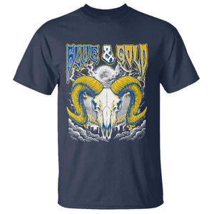 Blue and Gold Lightning Ram Skull Bighorn Sheep Graphic T Shirt Electric City Pride TS02 Navy Print Your Wear