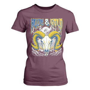 Blue and Gold Lightning Ram Skull Bighorn Sheep Graphic T Shirt For Women Electric City Pride TS02 Maroon Print Your Wear
