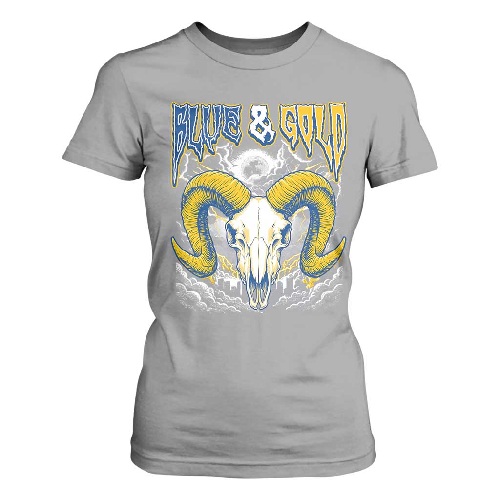 Blue and Gold Lightning Ram Skull Bighorn Sheep Graphic T Shirt For Women Electric City Pride TS02 Sport Gray Print Your Wear