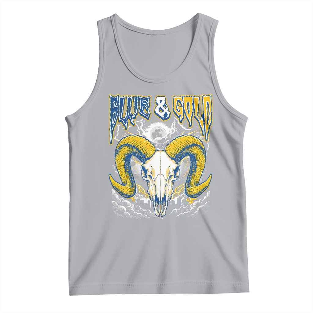 Blue and Gold Lightning Ram Skull Bighorn Sheep Graphic Tank Top Electric City Pride TS02 Athletic Heather Print Your Wear