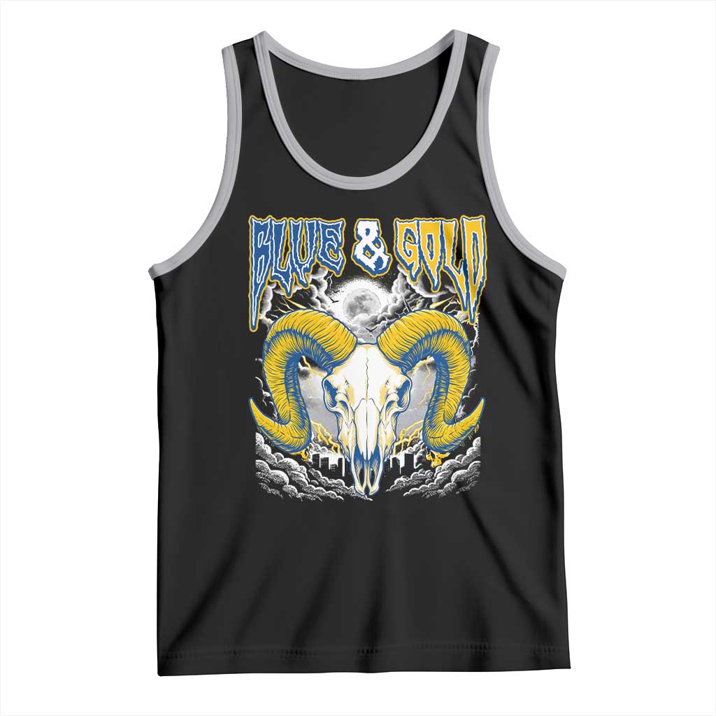 Blue and Gold Lightning Ram Skull Bighorn Sheep Graphic Tank Top Electric City Pride TS02 Black Athletic Heather Print Your Wear