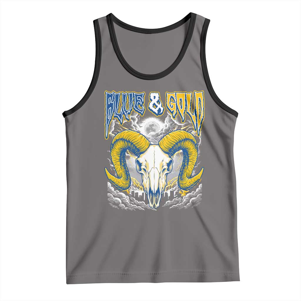 Blue and Gold Lightning Ram Skull Bighorn Sheep Graphic Tank Top Electric City Pride TS02 Deep Heather Black Print Your Wear