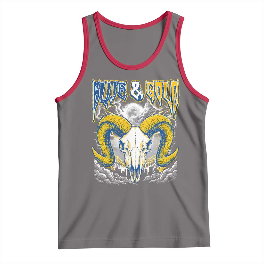 Blue and Gold Lightning Ram Skull Bighorn Sheep Graphic Tank Top Electric City Pride TS02 Deep Heather Red Print Your Wear