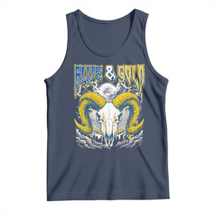 Blue and Gold Lightning Ram Skull Bighorn Sheep Graphic Tank Top Electric City Pride TS02 Navy Print Your Wear