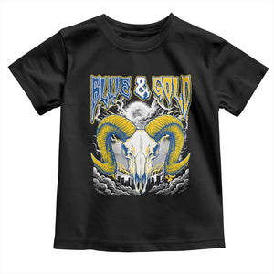 Blue and Gold Lightning Ram Skull Bighorn Sheep Graphic Toddler T Shirt Electric City Pride TS02 Black Print Your Wear