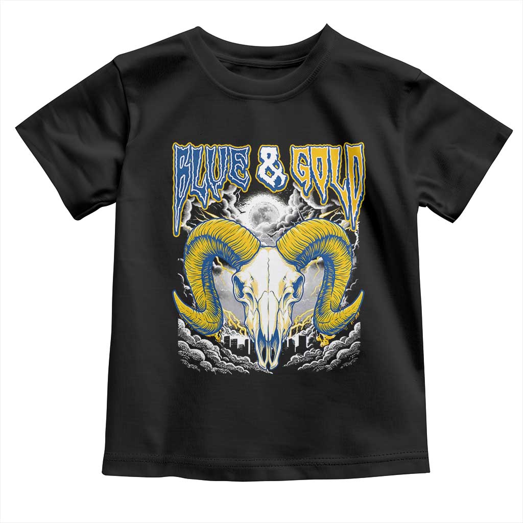 Blue and Gold Lightning Ram Skull Bighorn Sheep Graphic Toddler T Shirt Electric City Pride TS02 Black Print Your Wear