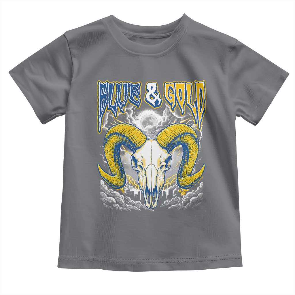 Blue and Gold Lightning Ram Skull Bighorn Sheep Graphic Toddler T Shirt Electric City Pride TS02 Charcoal Print Your Wear