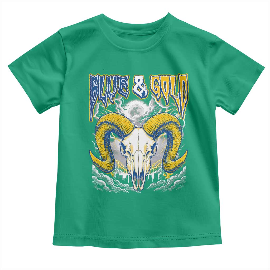 Blue and Gold Lightning Ram Skull Bighorn Sheep Graphic Toddler T Shirt Electric City Pride TS02 Irish Green Print Your Wear