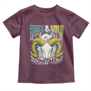 Blue and Gold Lightning Ram Skull Bighorn Sheep Graphic Toddler T Shirt Electric City Pride TS02 Maroon Print Your Wear