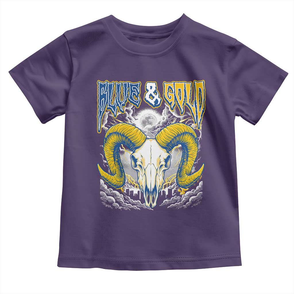 Blue and Gold Lightning Ram Skull Bighorn Sheep Graphic Toddler T Shirt Electric City Pride TS02 Purple Print Your Wear