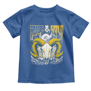 Blue and Gold Lightning Ram Skull Bighorn Sheep Graphic Toddler T Shirt Electric City Pride TS02 Royal Blue Print Your Wear