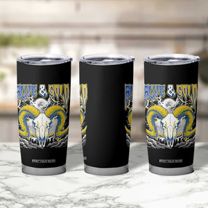 Blue and Gold Lightning Ram Skull Bighorn Sheep Graphic Tumbler Cup Electric City Pride TS02 Print Your Wear