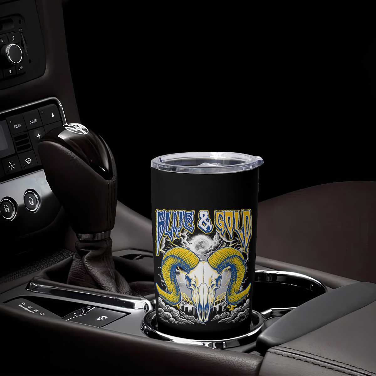 Blue and Gold Lightning Ram Skull Bighorn Sheep Graphic Tumbler Cup Electric City Pride TS02 Print Your Wear