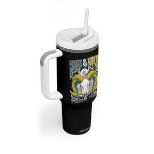 Blue and Gold Lightning Ram Skull Bighorn Sheep Graphic Tumbler With Handle Electric City Pride TS02 Print Your Wear