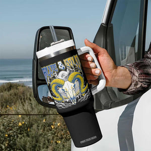 Blue and Gold Lightning Ram Skull Bighorn Sheep Graphic Tumbler With Handle Electric City Pride TS02 Print Your Wear