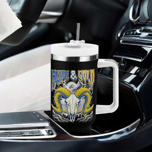 Blue and Gold Lightning Ram Skull Bighorn Sheep Graphic Tumbler With Handle Electric City Pride TS02 Print Your Wear