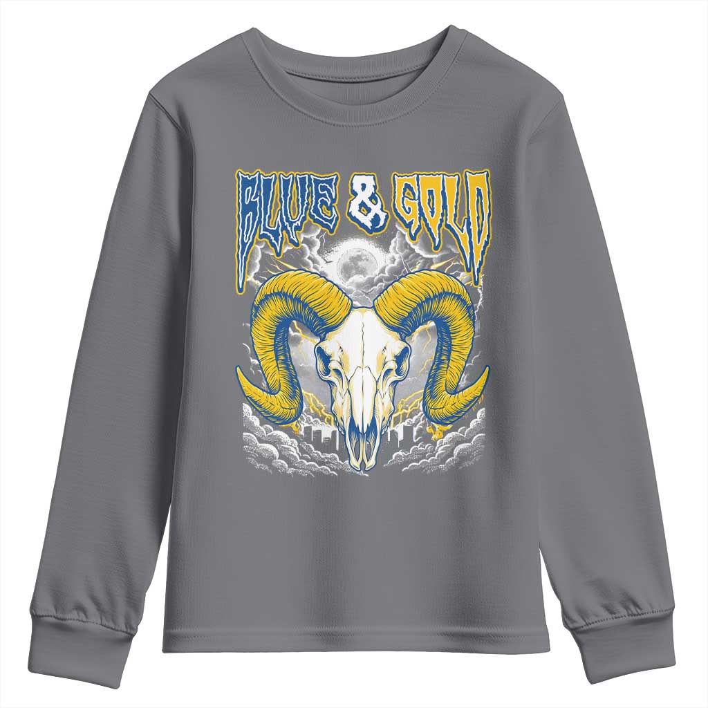 Blue and Gold Lightning Ram Skull Bighorn Sheep Graphic Youth Sweatshirt Electric City Pride TS02 Charcoal Print Your Wear
