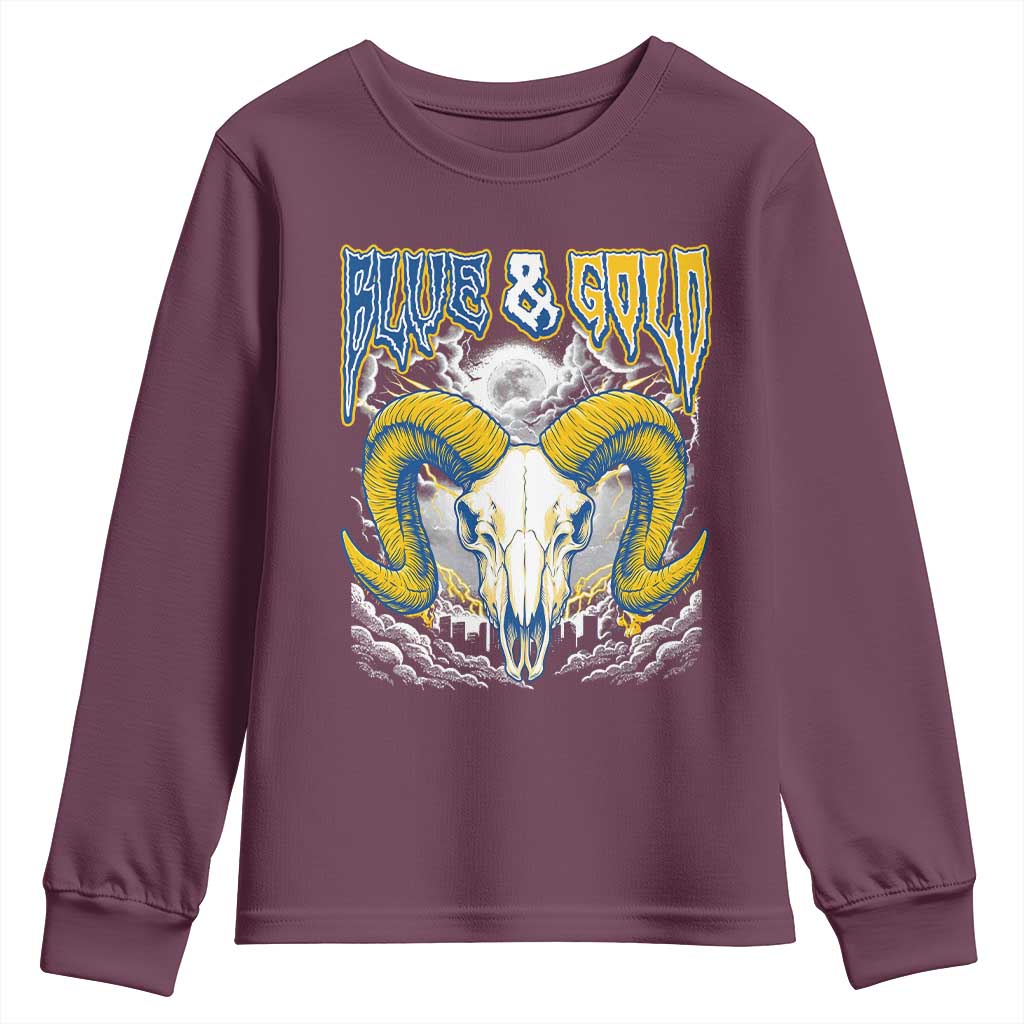Blue and Gold Lightning Ram Skull Bighorn Sheep Graphic Youth Sweatshirt Electric City Pride TS02 Maroon Print Your Wear