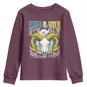 Blue and Gold Lightning Ram Skull Bighorn Sheep Graphic Youth Sweatshirt Electric City Pride TS02 Maroon Print Your Wear