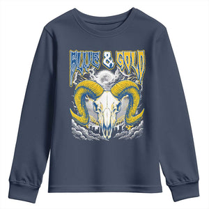 Blue and Gold Lightning Ram Skull Bighorn Sheep Graphic Youth Sweatshirt Electric City Pride TS02 Navy Print Your Wear