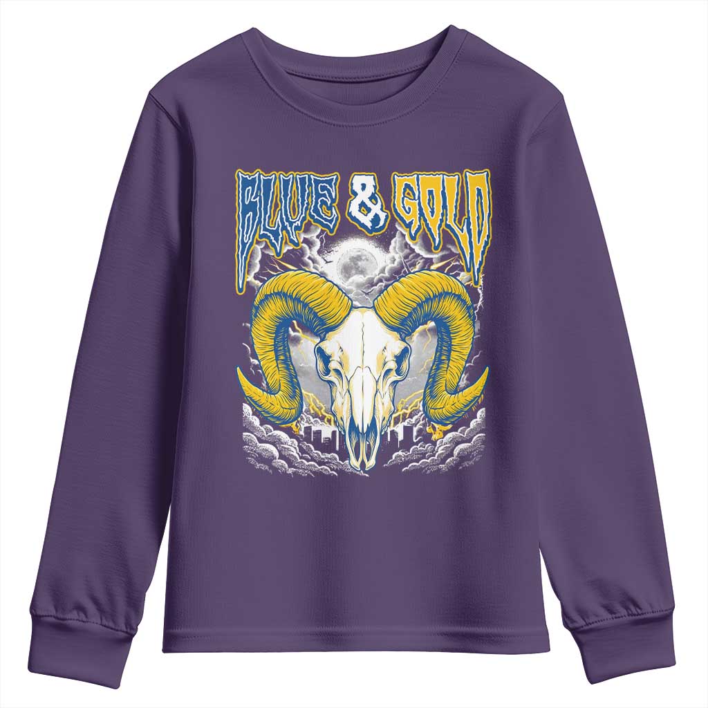Blue and Gold Lightning Ram Skull Bighorn Sheep Graphic Youth Sweatshirt Electric City Pride TS02 Purple Print Your Wear