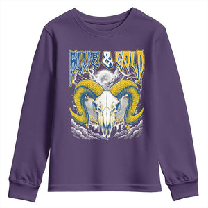 Blue and Gold Lightning Ram Skull Bighorn Sheep Graphic Youth Sweatshirt Electric City Pride TS02 Purple Print Your Wear