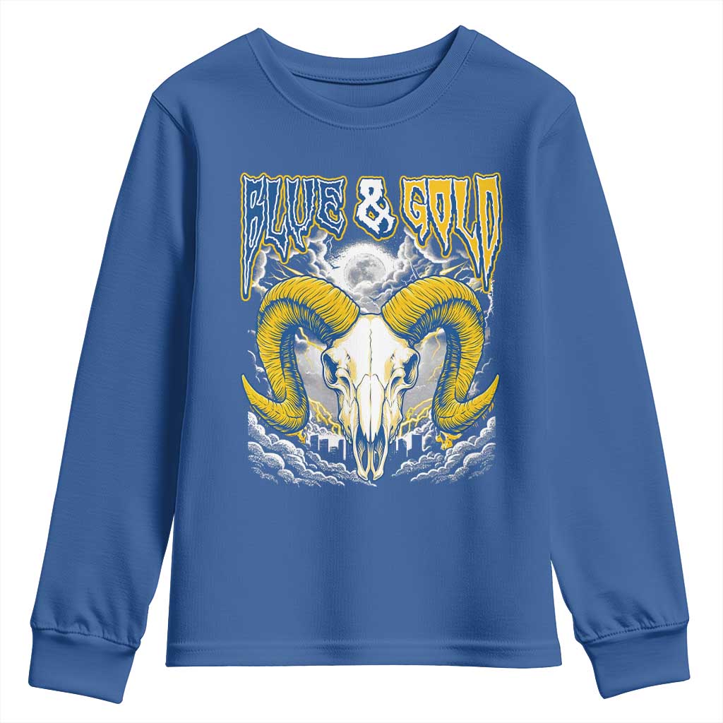 Blue and Gold Lightning Ram Skull Bighorn Sheep Graphic Youth Sweatshirt Electric City Pride TS02 Royal Blue Print Your Wear
