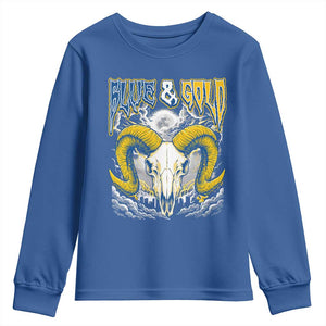 Blue and Gold Lightning Ram Skull Bighorn Sheep Graphic Youth Sweatshirt Electric City Pride TS02 Royal Blue Print Your Wear