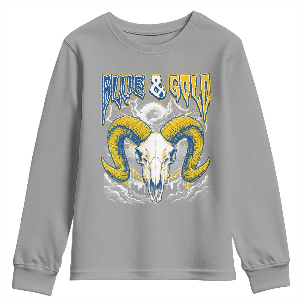 Blue and Gold Lightning Ram Skull Bighorn Sheep Graphic Youth Sweatshirt Electric City Pride TS02 Sport Gray Print Your Wear
