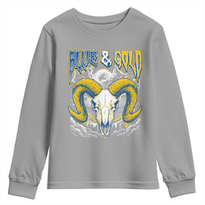 Blue and Gold Lightning Ram Skull Bighorn Sheep Graphic Youth Sweatshirt Electric City Pride TS02 Sport Gray Print Your Wear