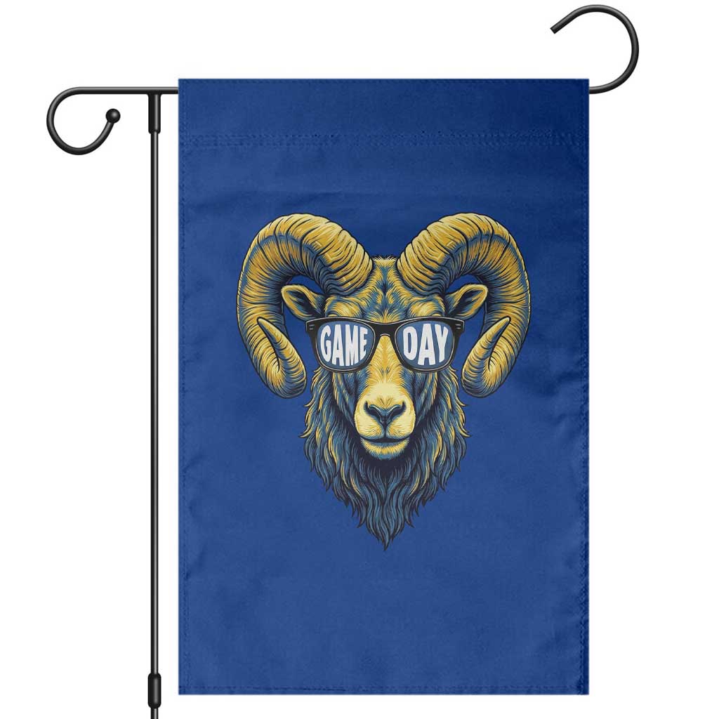 Cool Ram Game Day Bighorn Sheep Graphic Garden Flag Bold Blue and Gold Fan TS02 Royal Blue Print Your Wear