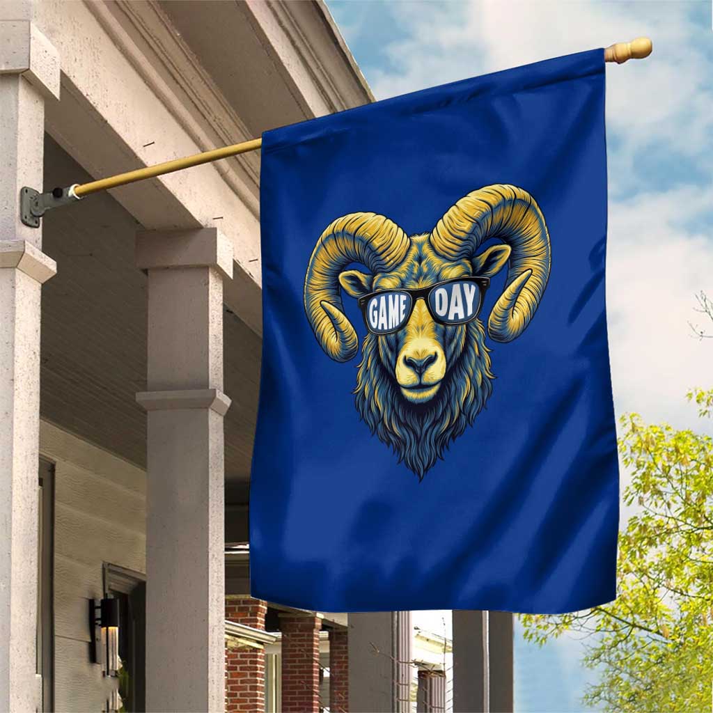 Cool Ram Game Day Bighorn Sheep Graphic Garden Flag Bold Blue and Gold Fan TS02 Print Your Wear