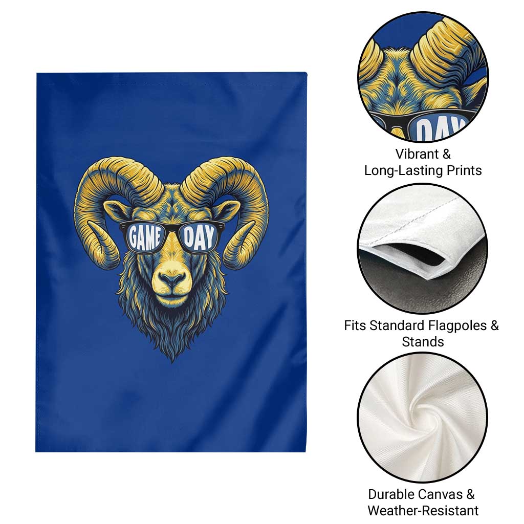 Cool Ram Game Day Bighorn Sheep Graphic Garden Flag Bold Blue and Gold Fan TS02 Print Your Wear