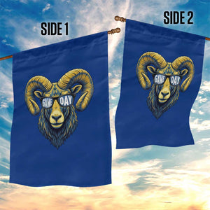 Cool Ram Game Day Bighorn Sheep Graphic Garden Flag Bold Blue and Gold Fan TS02 Print Your Wear